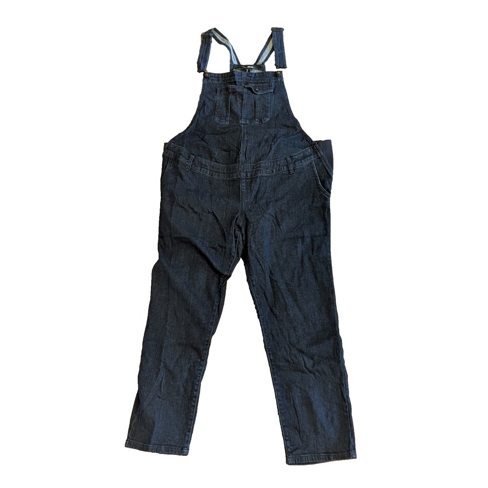 Maternity Overalls Side Panels Straight Leg Dark Wash, Indigo Blue, Size XL